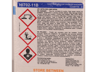 Solutions étalons cuivre, gamme large à 0,00 et 2,00 mg.L HI702-11 HANNA