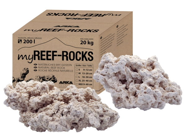 myReef-Rocks rocas naturales de aragonita, Caja Mixta (todas las 4 tamaños), 20 kg ARKA