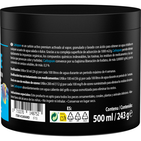 Carbopure - Carbonio Attivo a Vapore, pelletizzato e Lavato con Acido (243 g, 500 ml) ARKA